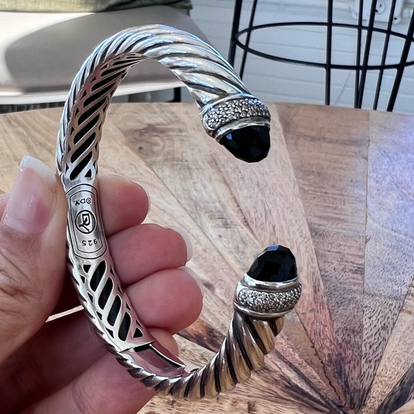 David Yurman Jewelry - David Yurman Silver Waverly Bracelet With Onyx & Diamonds